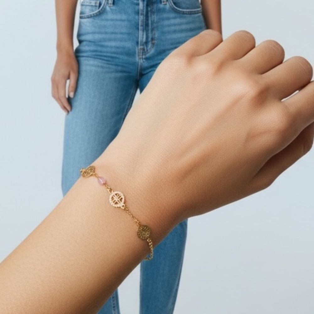 Elegant Gold and Pink Bracelet- Gold Filled